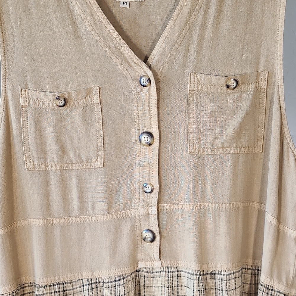 Nina Piccalino Vintage Sleeveless Tan Plaid Button Midi Dress - Picture 3 of 14